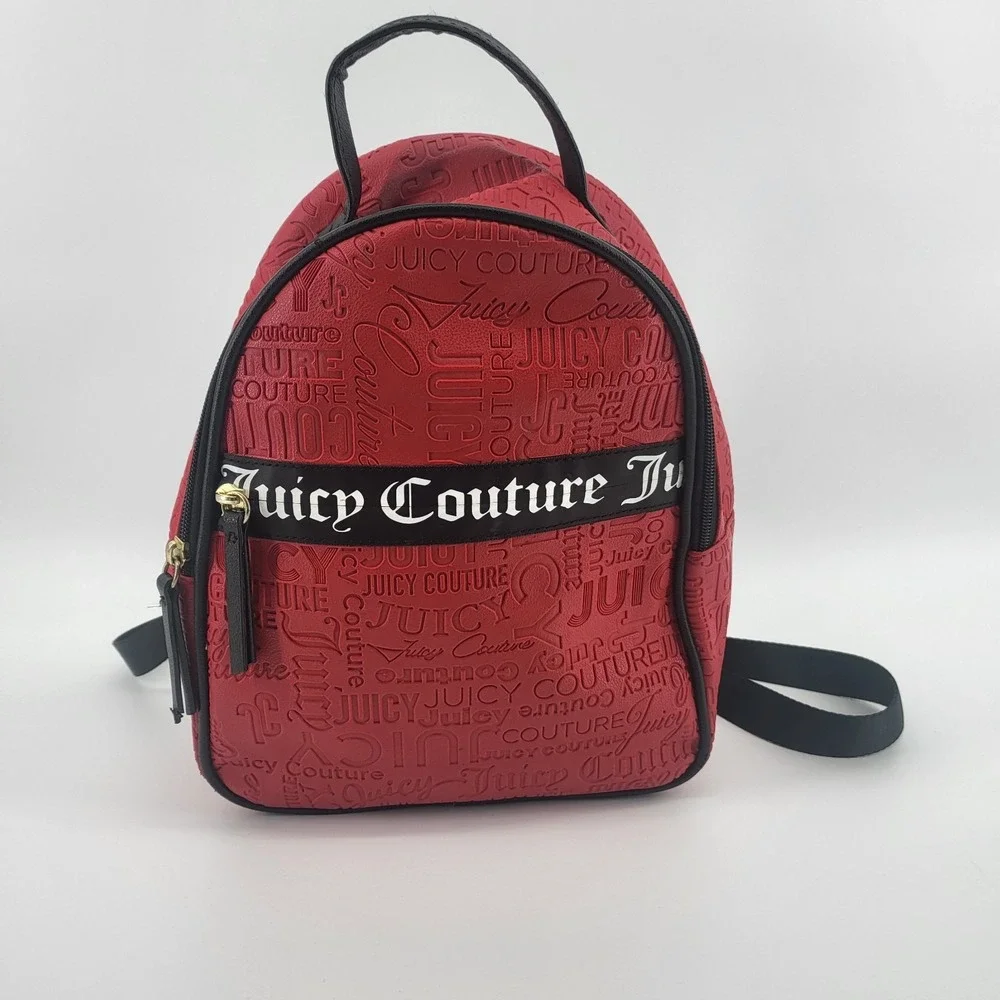 Juicy Couture Red Backpack Ours Zips Say It All‎ Back Pack Travel Bag Purse
